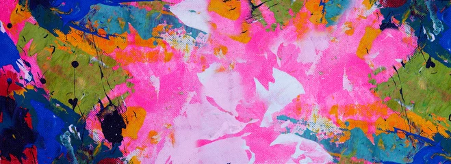 Gardinen Farbenfroh Hand zeichnen Malerei abstrakte Kunst Panorama Hintergrund Farben Textur Design Illustration..  © v.stock