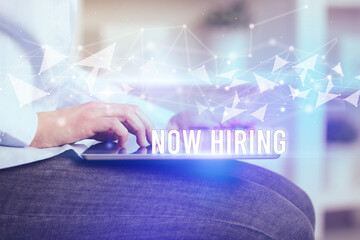 Close up hands using tablet