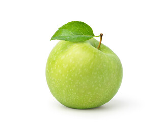 Green Apple with leaf isolated on white background. Clipping path.