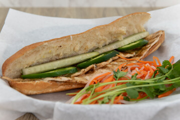 Grilled chicken banh mi sandwich for a tradional Vietnamese meal
