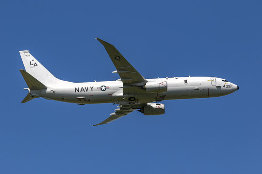SAPPORO, JAPAN - Jul 23, 2016: The P-8A Poseidon is the U.S. Navy's multi-mission maritime patrol and reconnaissance aircraft.