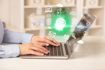 Businessman working on laptop with new business concept