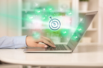 Businessman working on laptop with new business