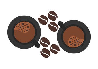 hot coffee background with coffee beans on white background