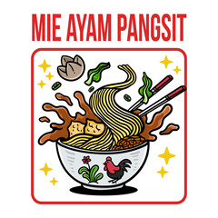 hand drawn mie ayam pangsit illustration