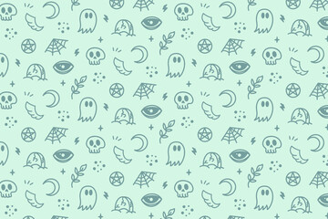 Hand drawn cute horror seamless pattern background