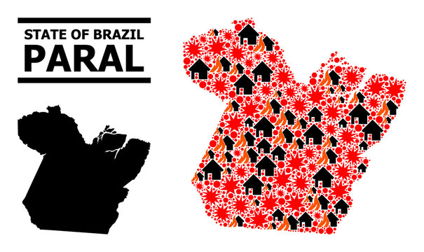 War collage vector map of Paral State. Geographic mosaic map of Paral State is organized with random fire, destruction, bangs, burn realty, strikes. Vector flat illustration for war agitprop.