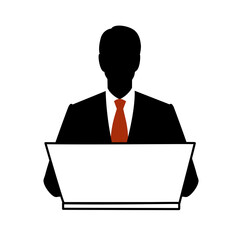 Silhouette of the man to work with a note PC