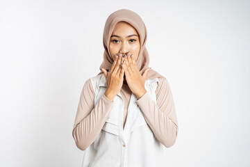 young muslim woman with cover her mouth