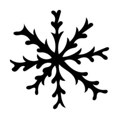 Hand drawn black and white doodle sketch snowflake.