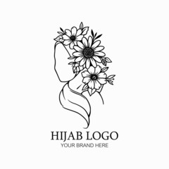 Hijab fashion logo, beauty hijab with flower design vector, hijab store illustration
