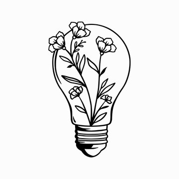 light bulb with flower vector isolated, floral lamp design decor icon illustration