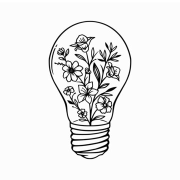 light bulb with plant ornament, floral bulb vector icon logo art illustration