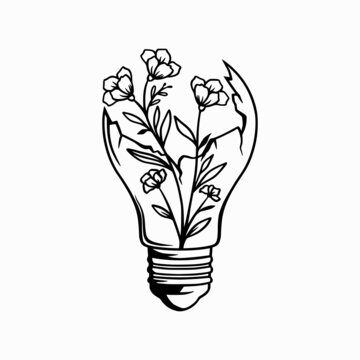 light bulb with flower vector, flower bulb concept icon art illustration