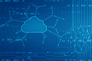 2d illustration of Cloud computing, Digital Cloud computing Concept background. Cyber technology, internet data storage, database and data server concept