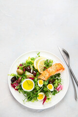 Ketogenic diet meals assortment on light background.