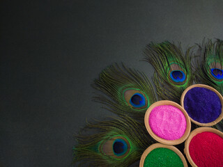 colorful powders for holi on clay pots on occasion of indian festival of colors. happy holi theme...