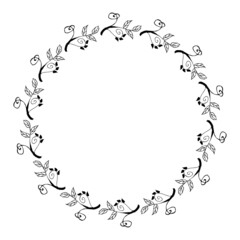 Simple Hand drawn floral oval frame wreath on white background