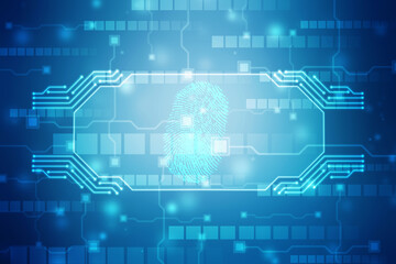 Abstract security system concept with fingerprint on technology background, Fingerprint Scanning Identification System. Biometric Authorization and Business Security Concept