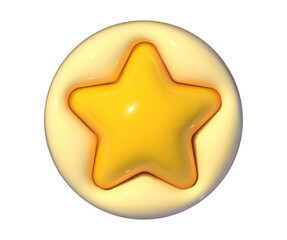 3d star in circle in realistic cartoon style. Dalgona candy concept. Soft pop vector render design elements for feedback, award and achievements