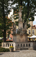 Fototapeta na wymiar Column of St. Mary at Market square in Duszniki-Zdroj. Poland