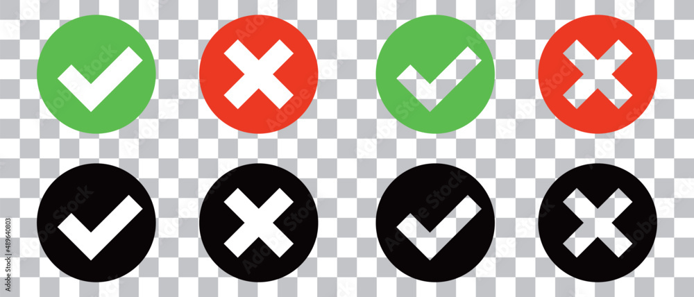 Poster a set of check mark and cross mark icons isolated on a transparent background. vector.