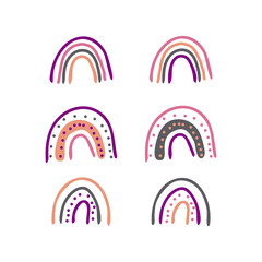 abstract rainbow hand drawn set in boho style. trending colors 2022. doodle.