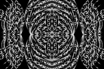 seamless circular circle  Black and white caleidoscope gradient flower art pattern of indonesian traditional tenun batik ethnic dayak ornament for wallpaper ads background 