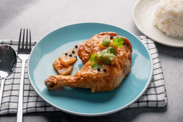 chicken wings roasted on white plate  top view.Delicious chicken wings with sesame. Asian cuisine.thaifood