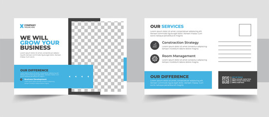 Corporate postcard design template. amazing and modern postcard design. Corporate business or marketing agency postcard template - obrazy, fototapety, plakaty