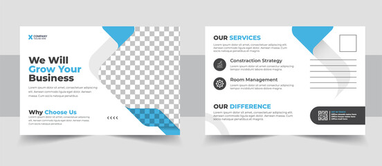 Corporate postcard design template. amazing and modern postcard design. Real estate blue postcard or EDDM postcard design template - obrazy, fototapety, plakaty