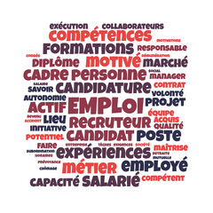 Obraz premium Illustration Emploi en nuage de mots avec un fond transparent