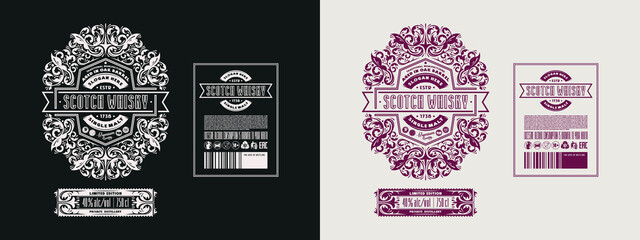 Template decorative label for single malt scotch whiskey