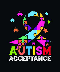 Autism acceptance. Autism typography SVG t-shirt design template