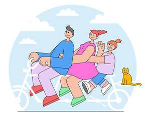 Parent and child rides on tandem bicycle
