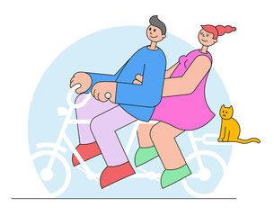A couple rides on tandem bicycle