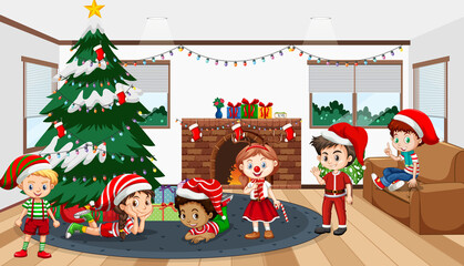 Obraz na płótnie Canvas Children celebrating Christmas at home