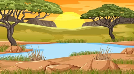 Lake in Savanna forest at sunset time © blueringmedia