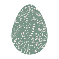 Silhouettes green Easter eggs with spring floral . Illustration minimalistic Easter eggs. Vector
