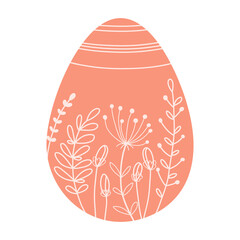 Silhouettes red Easter eggs with spring floral . Illustration minimalistic Easter eggs. Vector