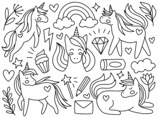 Unicorn Doodle Line Art Collection
