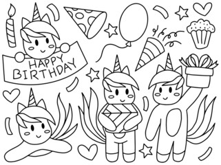 Unicorn Doodle Line Art Collection