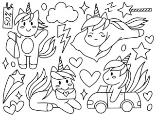 Unicorn Doodle Line Art Collection