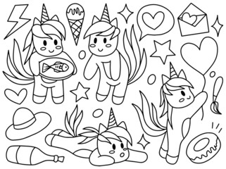 Unicorn Doodle Line Art Collection