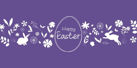 Happy easter illustration for banner, background, frame and graphic design. Floral and bunny decoration graphics for easter event. vector illustration.