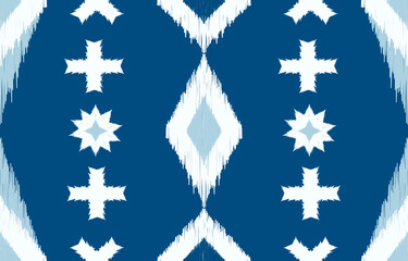 Ikat Geometric Blue white fabric pattern design for texture clothing, carpet, wallpaper cover, pattern, silk