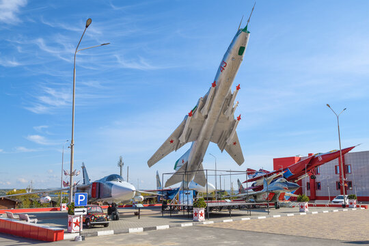 KAMENSK-SHAKHTINSKY, RUSSIA - OCTOBER 04, 2021: Exposition of Soviet military aircraft in Patriot Park on a sunny day