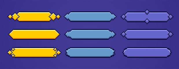 Empty game user interface frames in pixel retro style.