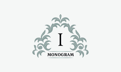 Monogram I. Luxurious floral logo with calligraphic elegant ornament lines. Business sign, identity for restaurant, boutique, cafe, hotel, heraldic, fashion and other vector illustrations