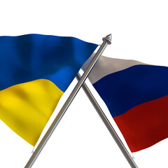 Ukraine vs Russia flags on white background isolated